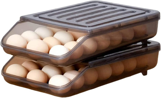 Egg Holder for Refrigerator, 36 Egg Storage-Automatic Rolling Egg Container for Refrigerator, Clear Plastic Egg Storage Container Bin, Egg Tray for Refrigerator Large Capacity (2 Layer)